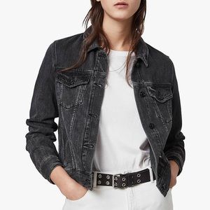All Saints Black Stretch Denim Cropped Hay Jacket